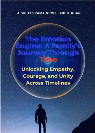 Illustration of the Emotion Engine device from the novel featuring futuristic technology and emotional visualization