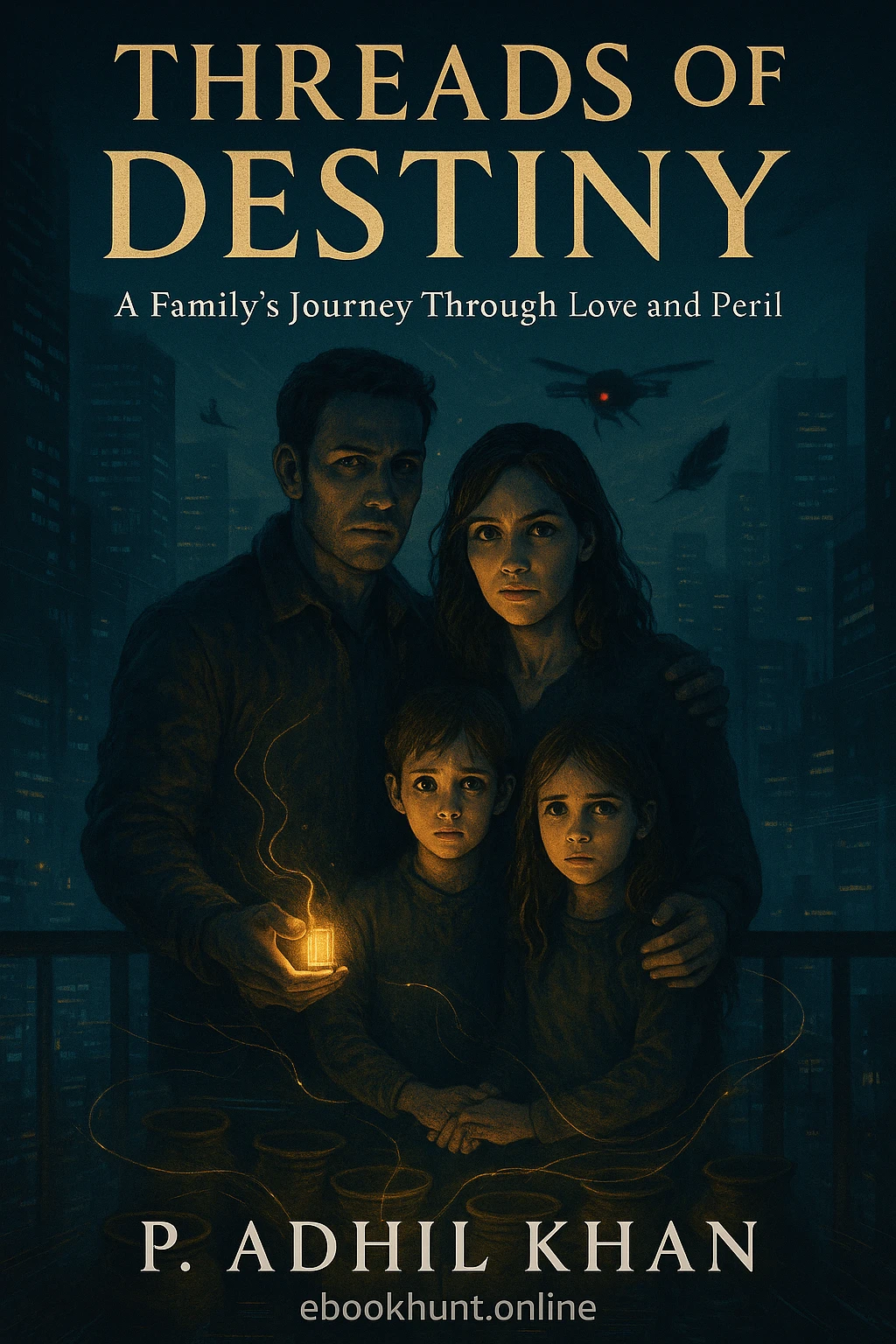 Threads of Destiny book cover - family tech thriller novel by P Adhil Khan
