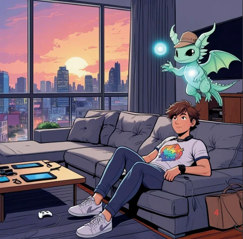 Page 4 from children's graphic novel showing Questor AI character introducing the laundry quest