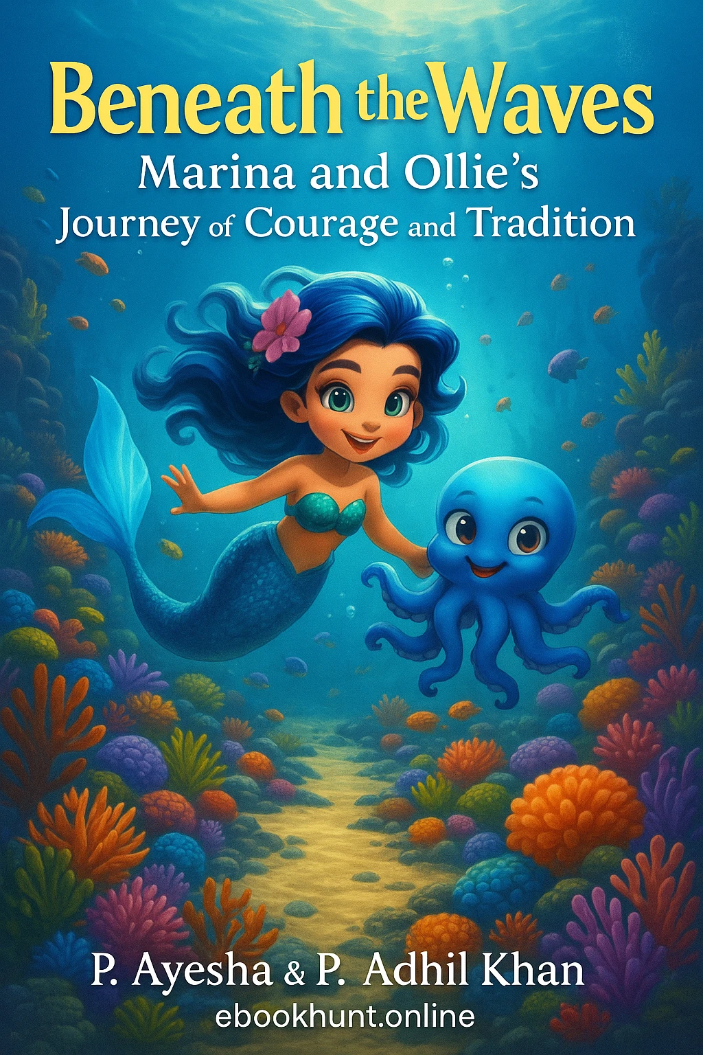 Beneath the Waves book cover by P Adhil Khan and P Anwer Khan - Epic underwater adventure of courage and friendship