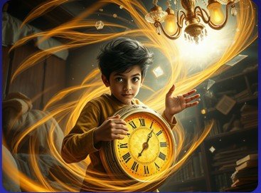 Chapter 2 page from The Secret of the Talking Clock showing dialogue between Karthik and Tik-Tik