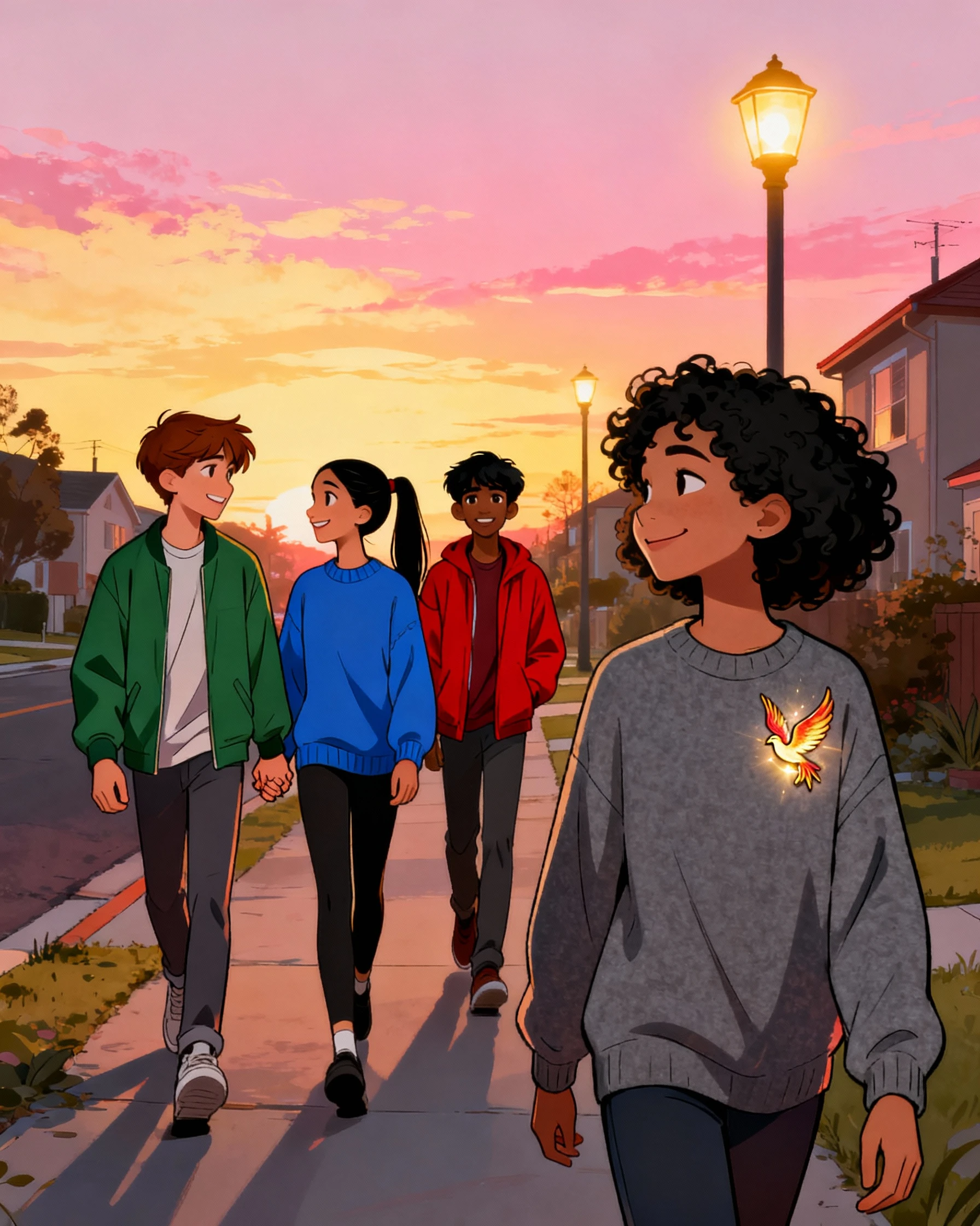 Friends walking together on a path symbolizing their journey through resurrection comic story for kids