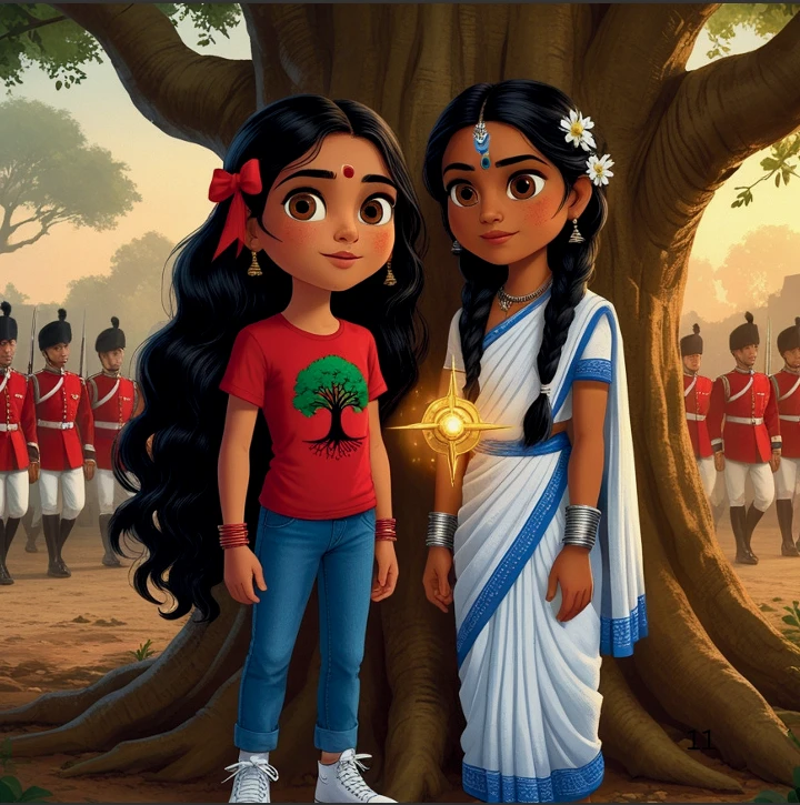 Maya meeting her ancestor Kamala in 1920s India during freedom fighter era in The Echoes of Tomorrow