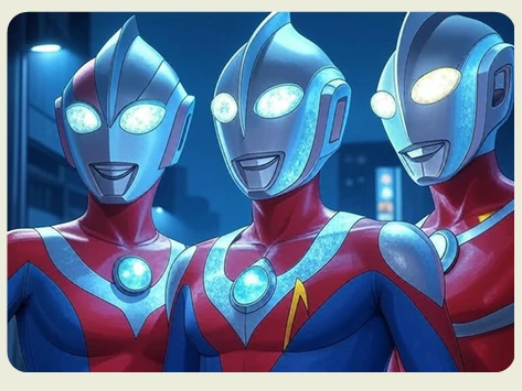 Lila and robot K-3 examining Ultraman Nova with science instruments—partnership in this futuristic adventure for kids