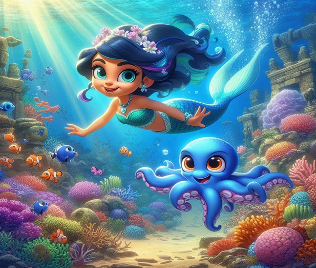 Opening adventure scene from Beneath the Waves showing Marina and Ollie preparing for their dangerous journey