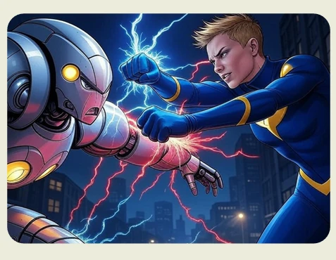 Ultraman Nova charged with energy facing the mech-bug creature—intense sci-fi superhero action in Ultraman Echoes of Tomorrow