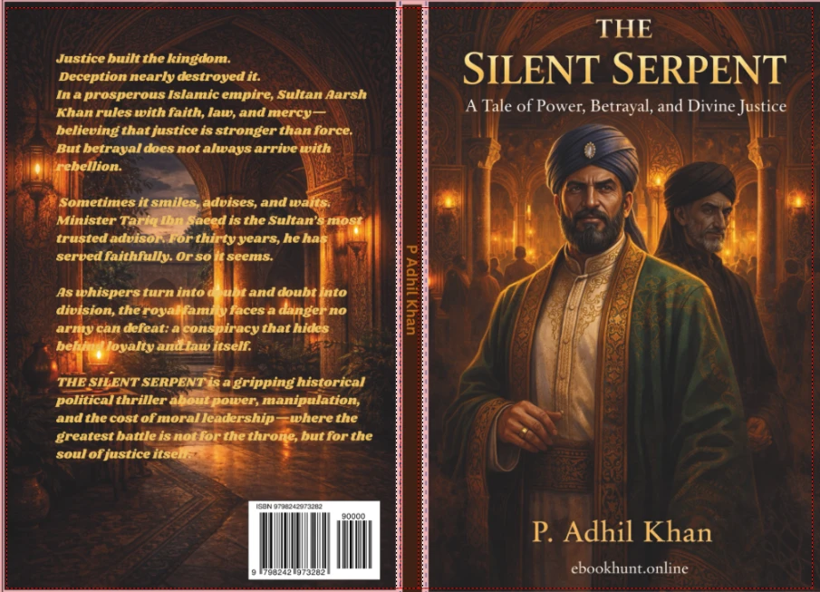 The Silent Serpent book cover featuring Islamic historical political thriller by P. Adhil Khan