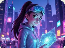 Lila and K-3 examining Ultraman Nova in a scene from the book