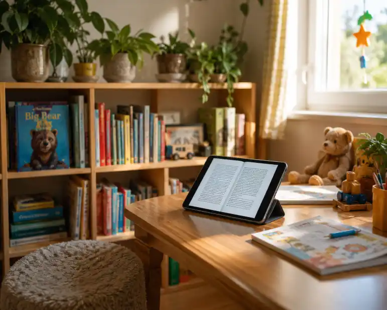 free books for kids to read online shown next to a printed picture book