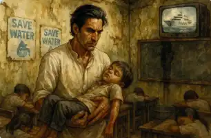 political graphic novel scene Arjun Saxena confronts corrupt official