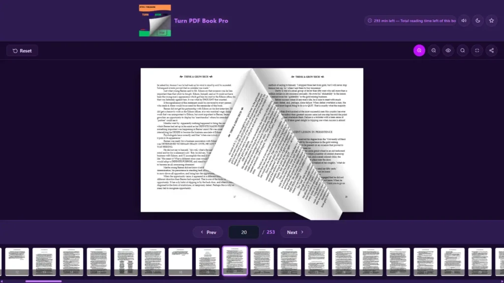 reading Think and Grow Rich online free in a 3D page-flip reader on ebookhunt.online