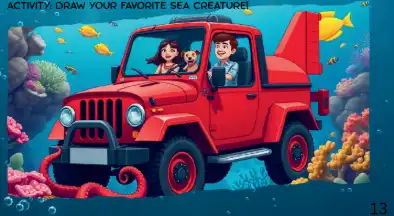 the Mahindra Thor jeep turned into a submarine in an underwater kids story scene